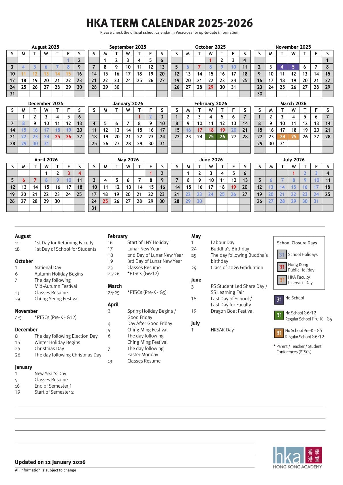 Term Calendar, 2025-26