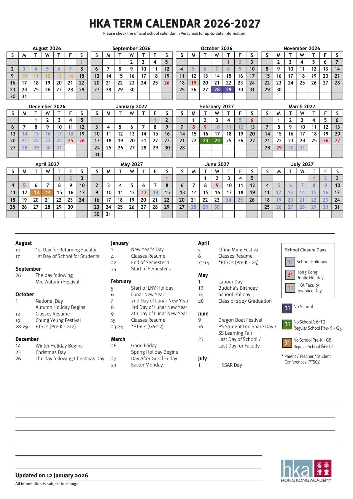 Term Calendar, 2025-26