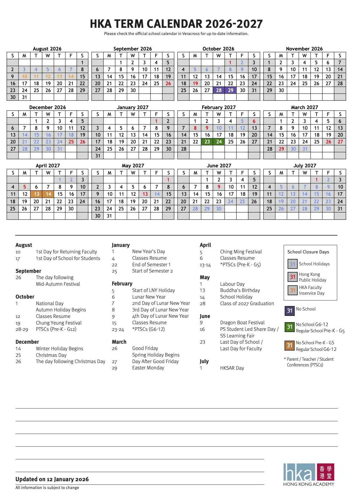 Term Calendar, 2025-26