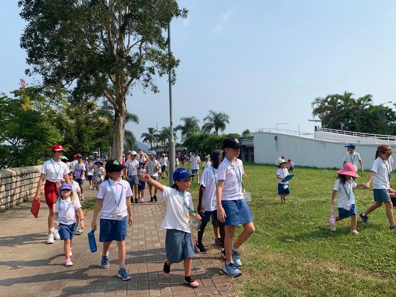 Students are having fun on the outdoor walk